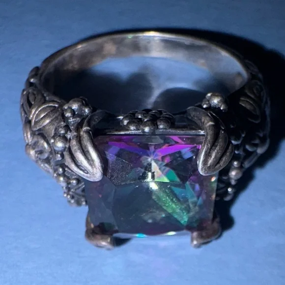 Vintage Sterling Silver 925 Large Mystic Topaz Stunning Ring Size 9 - Picture 4 of 16